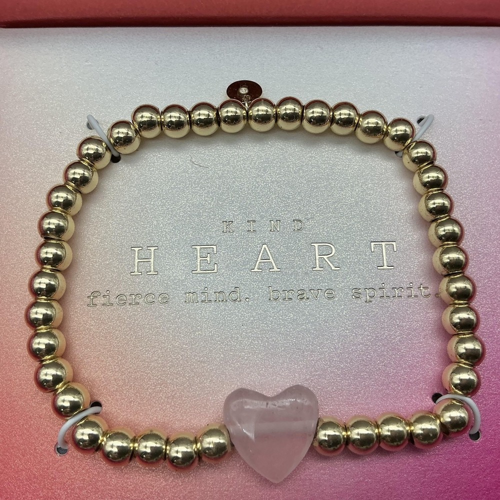 A New Day Bracelet 14k Gold Dipped Rose Quartz Heart Stretch Womens‎ Jewelry - Picture 2 of 6